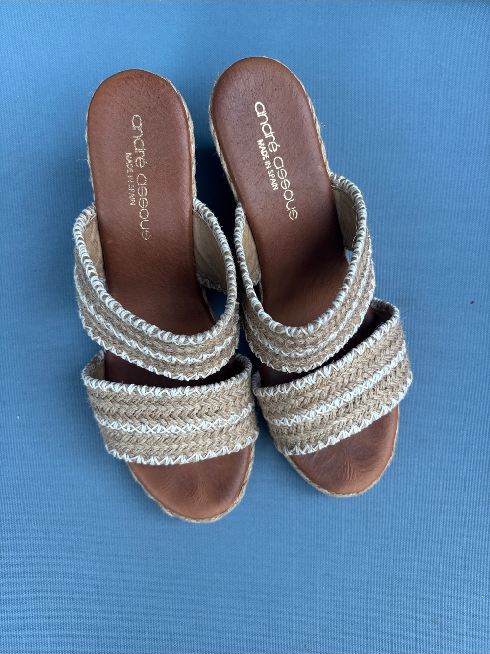 Andre Assous Made in Spain Woven Jute Espadrille Wedge Slides EU 38 US 7.5/8